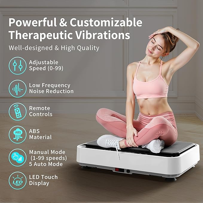 Vibration Plate Exercise Machine, Whole Body Workout Power Vibrate Fitness Platform Vibration Plate for Lymphatic Drainage, Home Training Equipment for Weight Loss & Toning