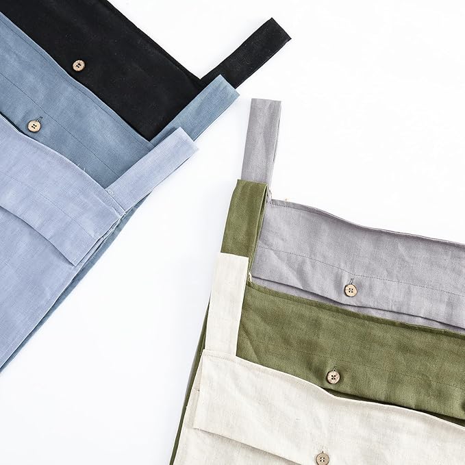 Linen Hanging Laundry Bag, 100% Linen Over The Door Laundry Hamper with Buttons and Zipper, Space Saving Door Hampers for Laundry Dirty Clothes Home Travel, Green