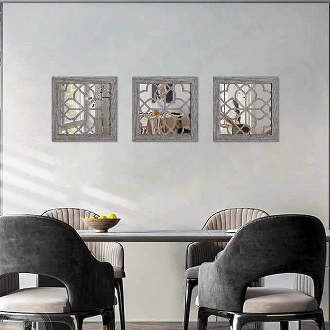 Boho Square Wall Mirrors Set of 2-12" x12'Decorative Mirrors for Wall Decor, BrownHandcrafted Mirror Panels Perfect for LivingRoom Bedroom Entryway Hallway (Brown)