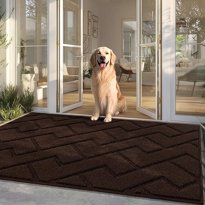 hicorfe Front Door Mat Outside Entrance,36"x59" Absorbent Muddy Dirt Resist Welcome Door Mats Outdoor Indoor,Stain and Fade Resistant,Non Slip Backing Entry Mat Doormat for Entryway(Coffee)