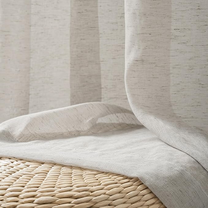 FMFUNCTEX Linen Sheer Curtains for Bedroom, Grey Curtains 96 inches Long for Living Room, Gray Farmhouse French Flax Blend Window Draperies, Rod Pocket 2 Panels Set
