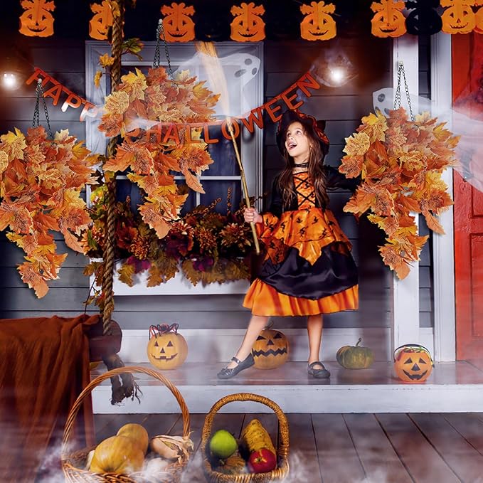 RECUTMS Fall Leaves Fall Decorations for Home Clearance Fall Decor Leaf Fall Decorations Fall Decorations for Home Thanksgiving Decorations Hanging Plants Indoor Artificial Wall Decor(Orange)