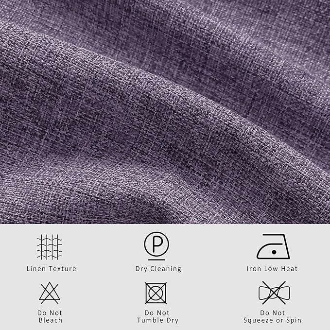 Macochico Pinch Pleated Blackout Linen Curtains 96 Inches Long 100% Light Blocking Burlap Curtains for Bedroom Living Room Thermal Window Panels with Tieback 72”Wx96”L Violet 1 Panel