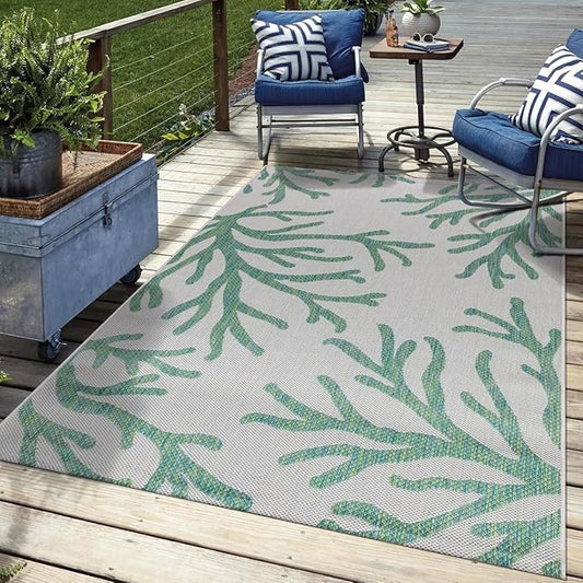 Keen Home Design Terrace Outdoor Area Rug - 5x8 Washable Indoor/Outdoor Rug for Patio, Kitchen, Balcony, Beach, Garden, Deck and Porch, Size: 5'3"x7'7"