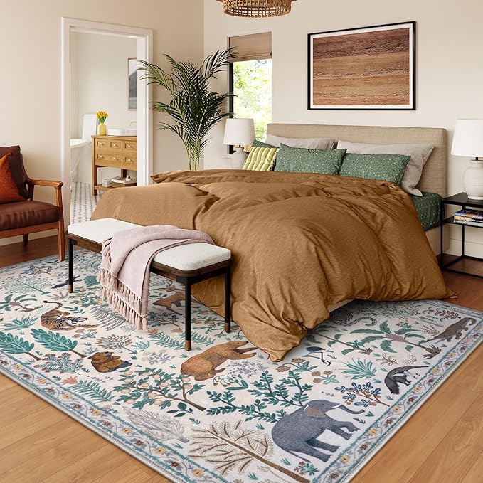 OJIA Jungle 8x10 Area Rugs for Living Room Bedroom Large Washable Rugs, Thin Modern Nursery Rug Non-Shedding Kids Playroom Rug Stain Resistant Large Carpet Neutral Rugs for Kids Room Dining