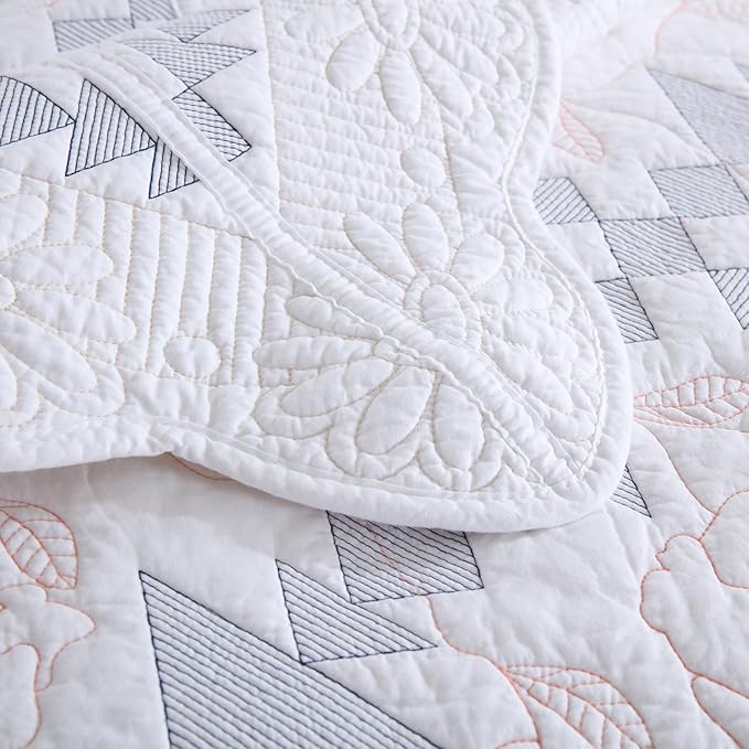 MarCielo 3-Piece 100% Cotton Oversized Bedspread Lightweight Quilt Coverlet Embroidery Farmhouse Bedding Set (TC Colorful White, Oversized King (118"x106"))