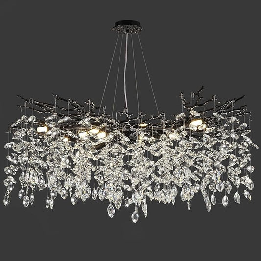 Modern Black Crystal Tree Branch Chandelier,14-Light 40" Black K9 Crystal Chandeliers for Living Room, Round Chandelier for Dining Room,High Ceiling,Kitchen Island,Foyer,Staircase