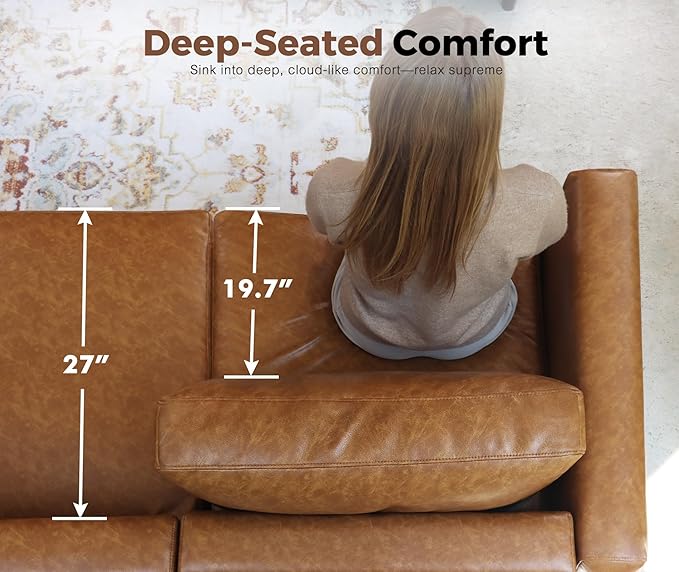 91.5" Faux Leather U Shaped Modular Sectional Sofa, 5 Seater Couch with Movable Ottoman Deep Seat and Storage Seat with Removable Cover for Living Room, Apartment - Brown