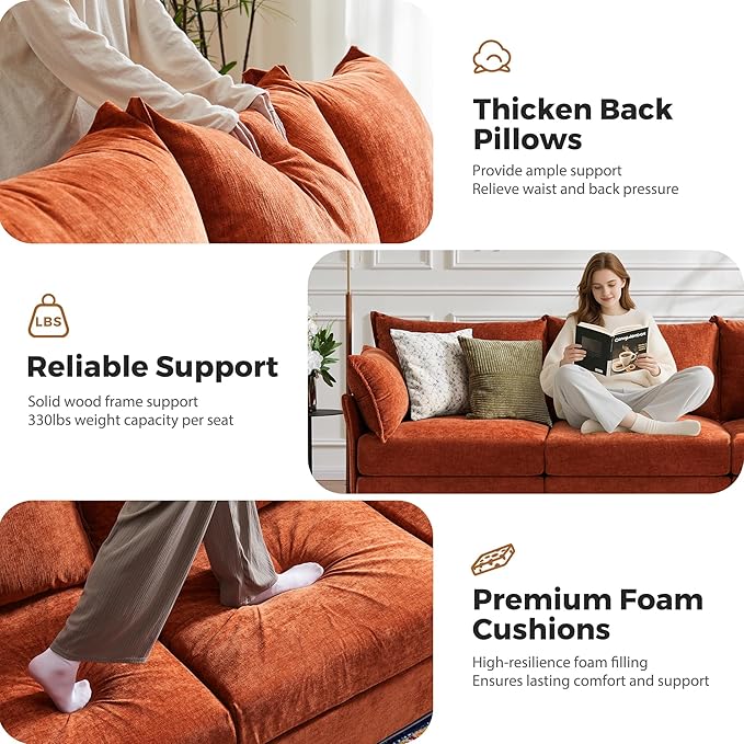 Oversized Accent Chair, Upholstered Modern Sofa Chair with Removable Backrest & Detachable Cover, 24.5" Deep Seat Large Reading Armchair for Living Room Bedroom - Chenille Terracotta Set of 2