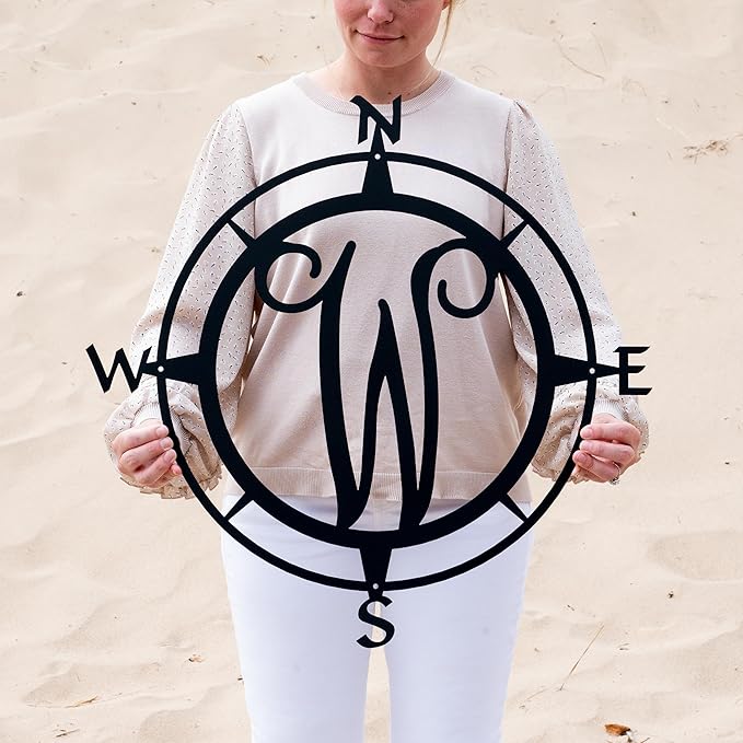 Metal Compass Letter Monogram | Wall Monogram Sign | Nautical Decor | Rustic Compass letter Decor | Wedding Gift, Steel Compass