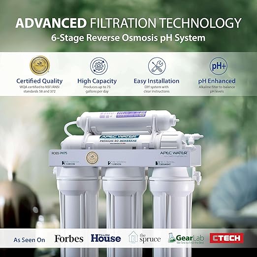 APEC Water Systems ROES-PH75 Essence Series Top Tier Alkaline Mineral pH+ 75 GPD 6-Stage Certified Ultra Safe Reverse Osmosis Drinking Water Filter System
