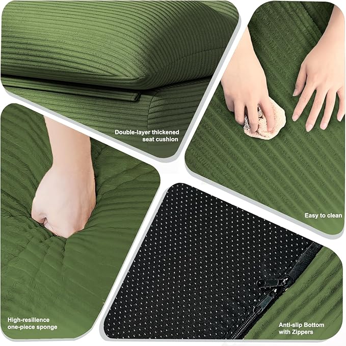 Misolant Bean Bag Chairs，Big Corduroy Fabric Sofa Bean Bag Chair for Adults and Teens with High-Resilience Sponge, Non-Slip Base Floor Lounge Sofa for Home, Living Room, Bedroom, Gaming Green