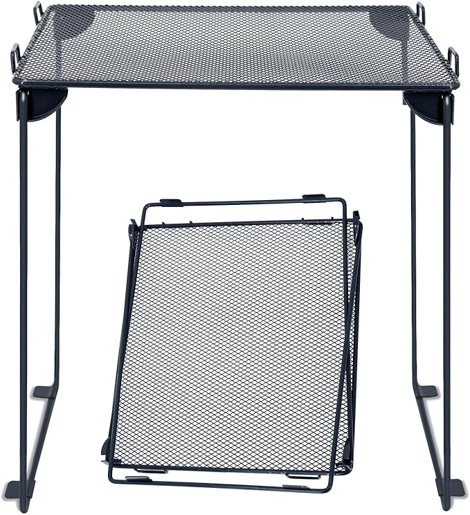 Neudeco Pack 2, Mesh Locker Shelf, Stackable Extra Tall Locker Organizer, Collapsible and Metal Build, Fits Standard Size School Locker, Suitable for Work, Kitchen, Bathroom (Grey)