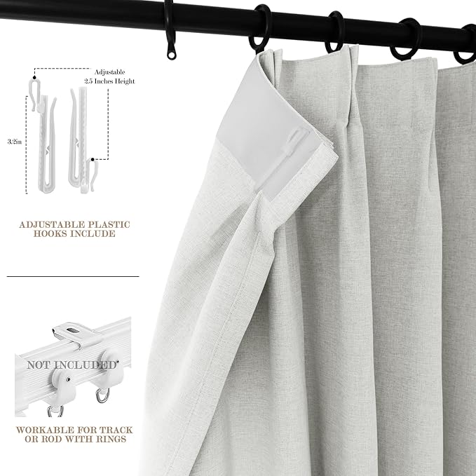 120" Wx96 L Linen Room Divider Drapes for Doorway/Glass Window/Sliding Door/Patio, Extra Wide Pinch Pleated Full Blackout Curtains for Girls Boys Teen Kids Room, 1 Panel, Greyish White