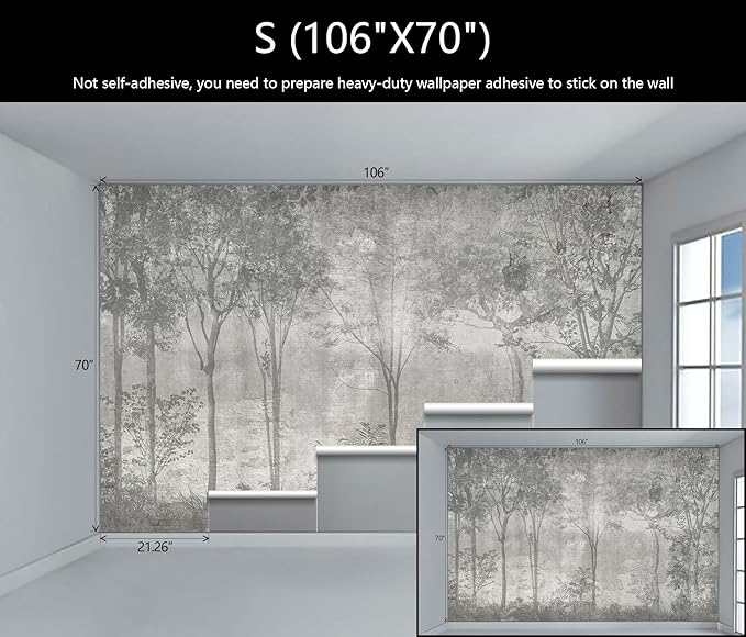 WFBHUA-Vintage Forest Woodland Mural Wallpaper Gray Old Wall Tree Wallpaper for Bedroom Living Room(Not Peel and Stick)