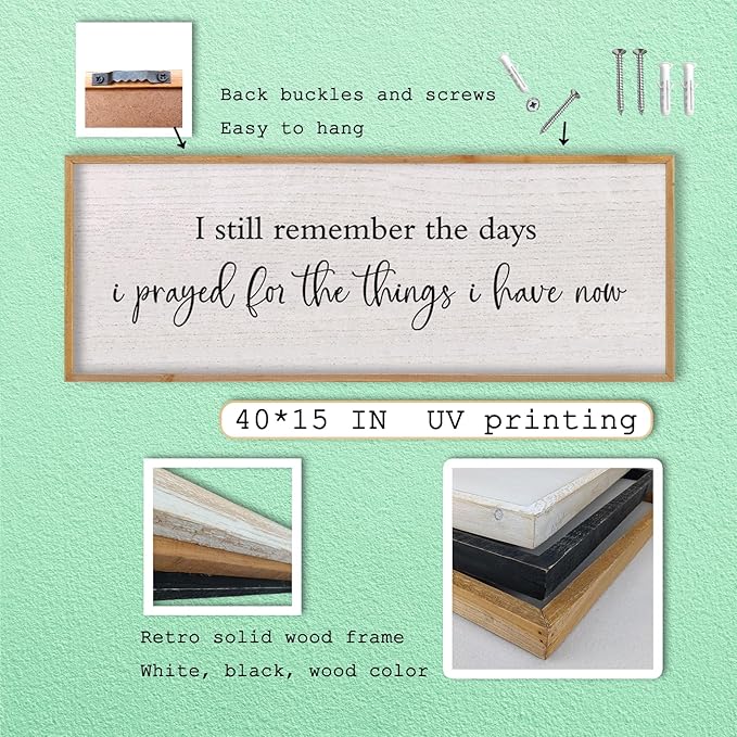 LuZhiQiang I Still Remember The Days I Prayed Sign Bible Verse Christian Wall Decor 40"X15" for Scripture Religious Family Living Room Holy Catholic God Jesus Christ Prayer Home Wall Art (Wood)