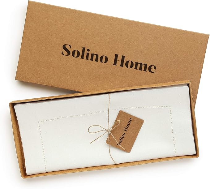 Solino Home Linen Ivory Table Runner 156 Inches Long - 100% Pure Linen Extra Long Table Runner 14 x 156 Inch for Fall, Autumn, Thanksgiving - Classic Hemstitch