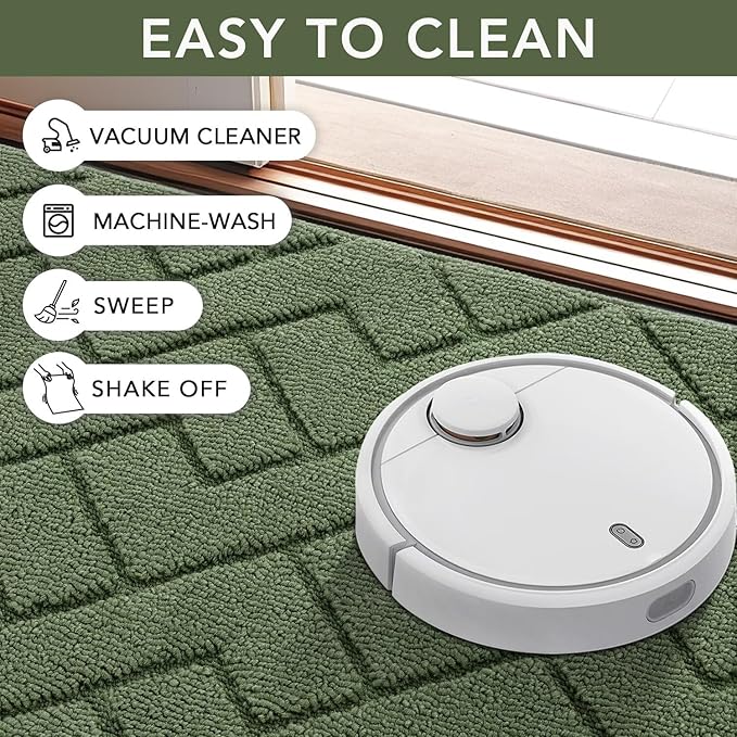 hicorfe Indoor Door Mat,Non Slip Door Mats,32"x48" Front Back Door Mat Rubber Backing,Absorbent Resist Dirt Entrance Inside Floor Mats for Entryway Washable Low-Profile(Green)