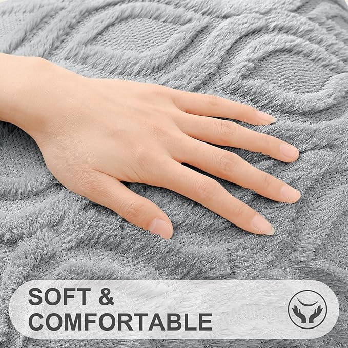 decorUhome Fall Throw Pillow Covers 26x26 Inch Set of 2, Soft Plush Decorative Faux Fur Grey Solid Couch Pillow Covers, Accent Farmhouse Neutral Square Euro Pillow Cases for Sofa Bed Living Room