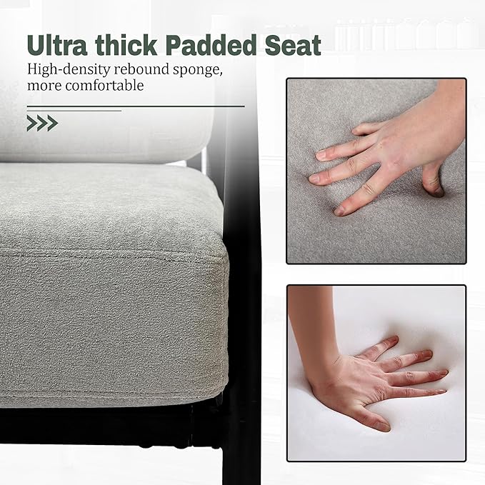 Modern Accent Chair for Living Room Bedroom Mid Century Arm Chair Upholstered Office Accent Chair Comfy Waiting Room Chair with Metal Frame, Grey