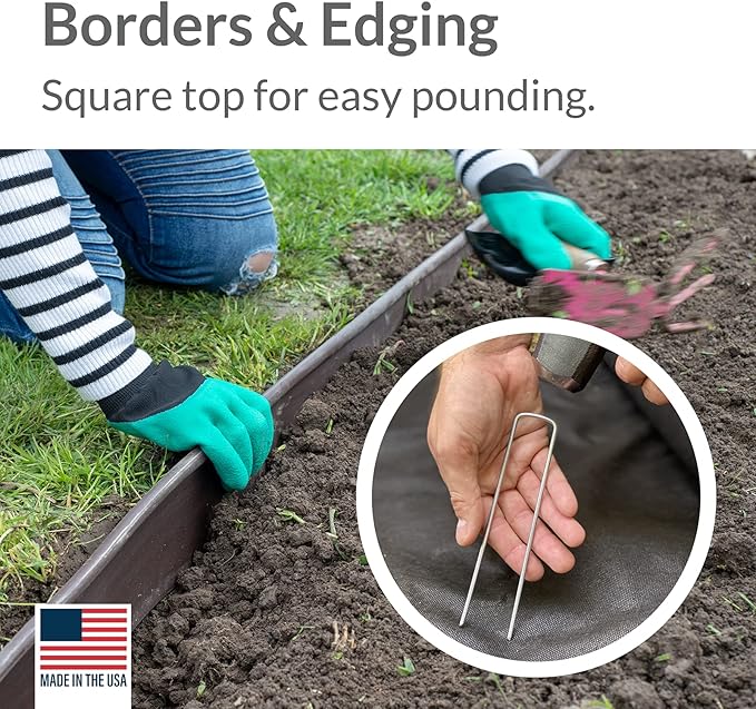 Pinnacle Mercantile 100 Pack Galvanized Garden Stakes Landscape Staples Extra Heavy Duty Sod Ground Anchors Anti Rust 6 inch Metal Pins 9 Gauge USA Made …