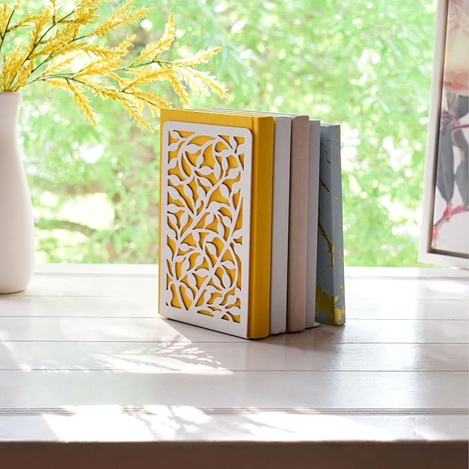 CNK Infinite Leaves Bookends - Metal Set of 2 for Heavy Books, Home Office & Decorative Book Stoppers