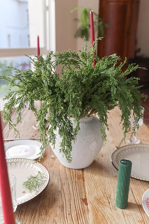 MISSPIN 12 Pcs 22.3 Inches Artificial Christmas Cypress Branches, DIY Crafts Faux Branches for Xmas Indoor Outdoor Home Decor