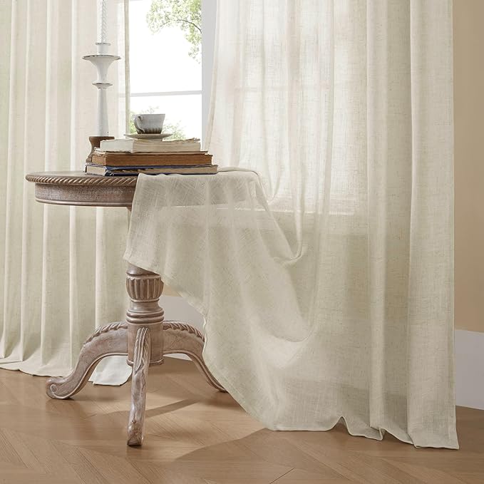 Joydeco Linen Curtains 108 Inch Length 2 Panel Sets,Light Filtering Curtains for Bedroom 52 Inch Wide Living Room Drapes with Back Tabs & Rod Pockets (W52 x L108 Inch, Beige)