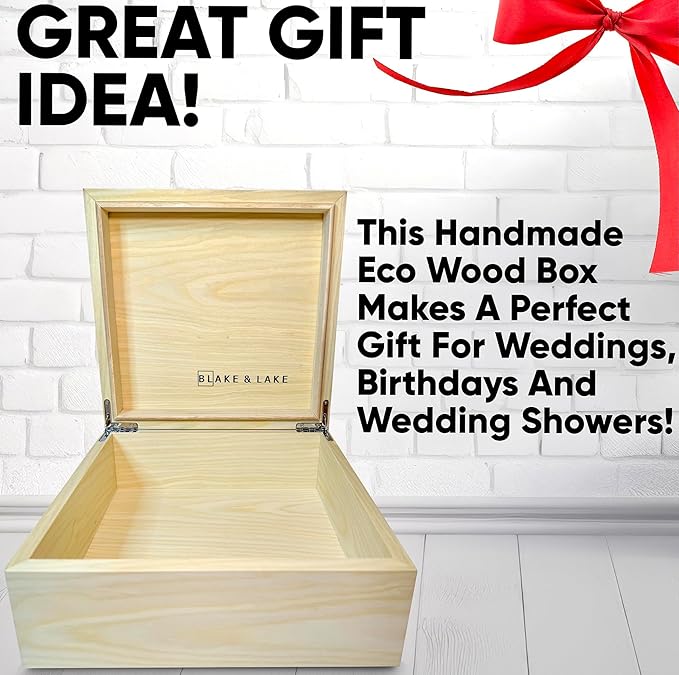 Blake & Lake Wooden Box with Hinged Lid - Solid Maple Wood Eco Box - Wood Storage Box with Lid - Wooden Keepsake Box - Decorative wooden boxes with lids (Maple)