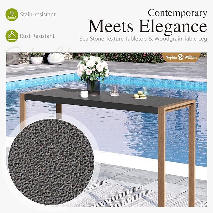 Sophia & William Bar Table,Bar Height Pub Table Counter Height Bar Table,Larimar Tabletop and Natural Woodgrain Legs,Black