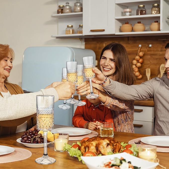 Champagne Flutes Set of 6, 7oz Square Champagne Glasses, Lead-Free Crystal Champagne Flute Glass, Unique Gift for Birthday, Wedding, Anniversary