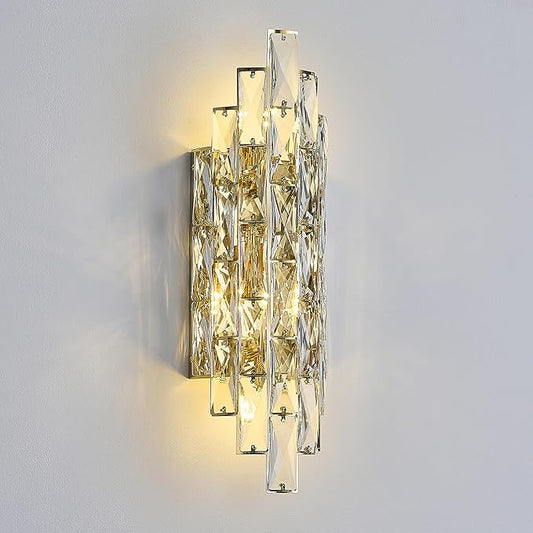 Modern Gold Crystal Wall Sconce Light Fixtures, Wall Mount Lamps for Bedroom Living Room Bathroom Vanity Mirror