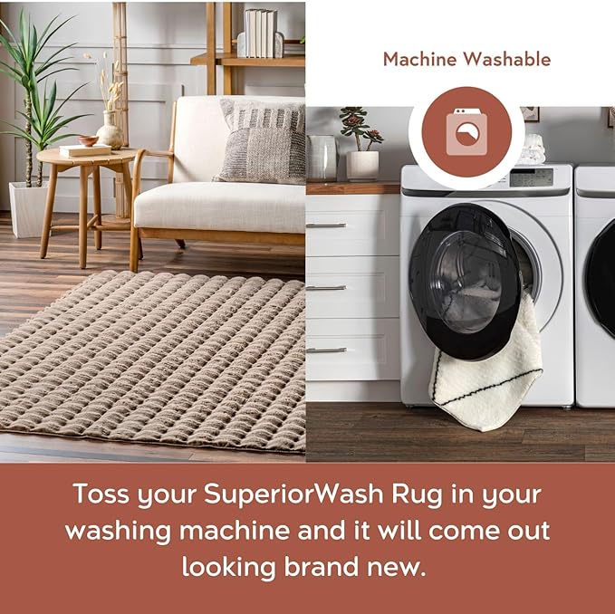 nuLOOM 3'9" x 6' Cozy Plush SuperiorWash Area Rug, Machine Washable, Non-Slip, Soft Fluffy Shag Carpet for Living Room Bedroom Kids Room Nursery Home Decor, Jeni Taupe