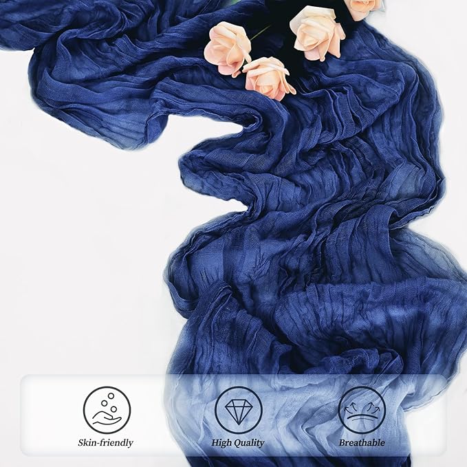 10FT 20 Pack Royal Blue Cheesecloth Table Runner 20 x 120 Inch Long Rustic Gauze Cheese Cloth Table Runner for Wedding Bridal Baby Shower Table Decorations Boho Fabric Sheer Birthday Party Table Decor