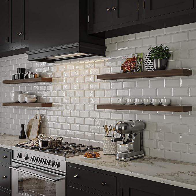 Homeforia Walnut 36 inch Floating Shelf, High End Solid Real Wood 36inch Large Shelves for Bathroom Wall, Dark Brown 36 inches Long Floating Shelves, Heavy Duty Bracket, 36 X 6.5 X 1.75 inch, Set of 2