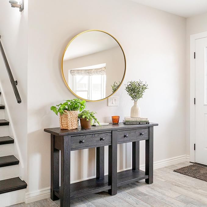 Fabuday Round Gold Mirror for Wall - 20 Inch Circle Mirror for Bathroom, Living Room Decor, Metal Golden Framed Small Circular Mirror