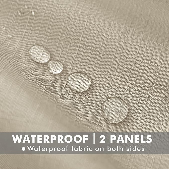 HolidayIdeas Linen Outdoor Curtains for Patio Waterproof 4 Panels Cream Outside Curtains 108 inch Length-Indoor/Outdoor Gazebo Curtains Weatherproof, Privacy for Pergola, Porch, Cabana 54"x108"