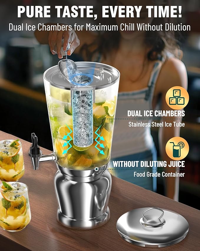 WantJoin Beverage Dispenser With Stand -2 Gallon Beverage Dispenser Drink Dispenser w/Upgraded Dual Cores & Base, Leakproof Spigot, Visible Container, Drink Dispenser For Parties, Events, Gathering