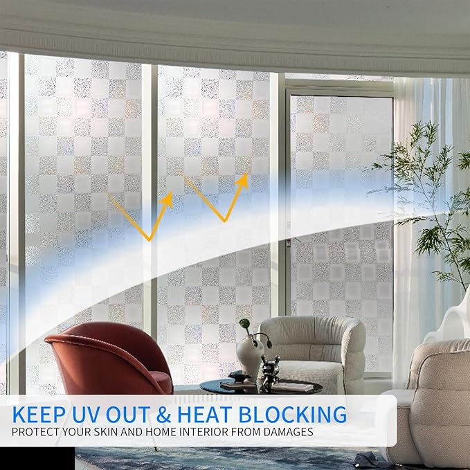 Window Film Privacy Day and Night with Installation Tools, Static Cling Glass Film Ideal for Home Shower Office Glass Door (White, 17.5X196.9 Inch)