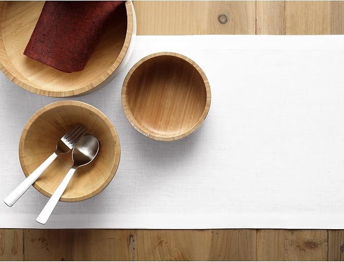 Solino Home Linen White Table Runner 60 Inches - 100% Pure Linen Short Table Runner 14 x 60 Inch Ideal for Dresser and Coffee Tables - Fall, Autumn, Halloween, Thanksgiving - Fete