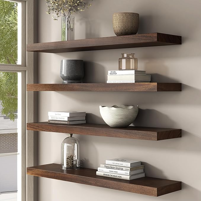 Floating Shelves for Wall, USA-Sourced Walnut Wood 55 Inch Long Wall Shelves, Natural Wooden Wall Mounted Picture Ledge Shelf, Nursery Book Storage Shelf Kids Bookshelf, Display Shelf for Bathroom