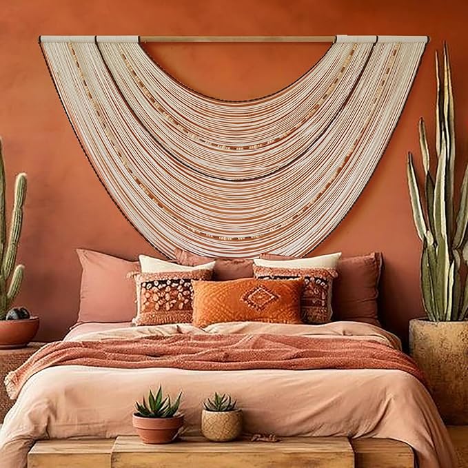 Macrame Wall Hanging Handcrafted Boho Wall Decor Bead Woven Wall Hanging for Bedroom, Living Room, Entryway, Farmhouse or Nursery Bohemian Home Aesthetic 57"x35"