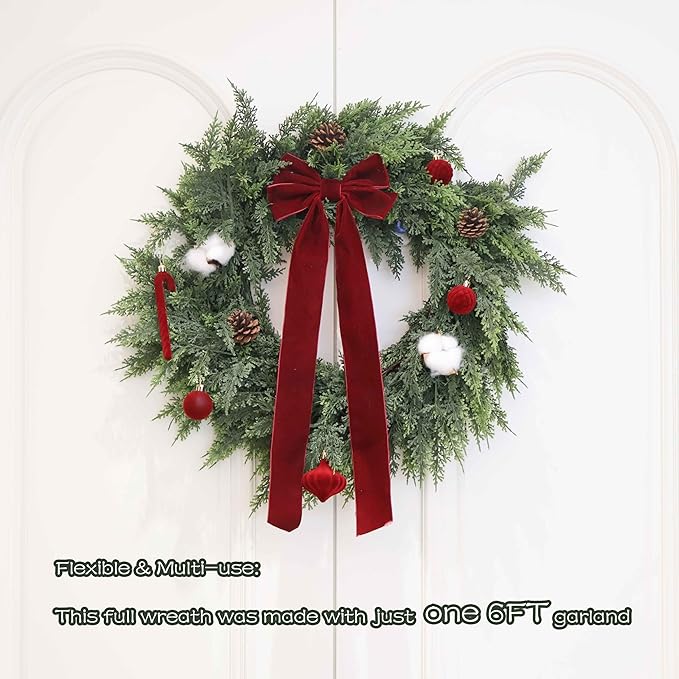 9FT Christmas Cedar Garland Artificial Real Touch Thickness Realistic Greenery Pine Garland for Mantle Fireplace Outdoor Indoor Christmas Decorations