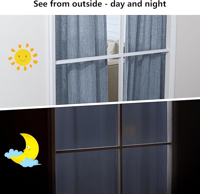 MYSKY HOME Semi Sheer Curtains 84 Inch Length, Living Room Curtains & Drapes Boho Sheer Light Filtering for Sliding Glass Door Windows Soft Elegant Rod Pocket, 100" x 84", Dusty Blue, 1 Panel