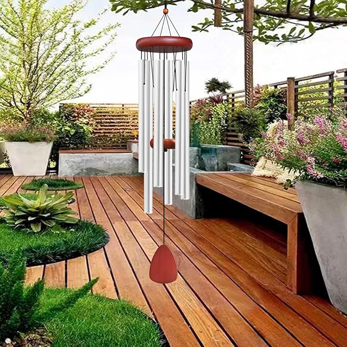 Large Aluminium Wind Chimes Outside, Soothing Melodic Memorial Sympathy Wind Chime, Suitable Outdoor Garden Decor, Gift for Mom Women Neighbors (Silver Wind Chimes-36)