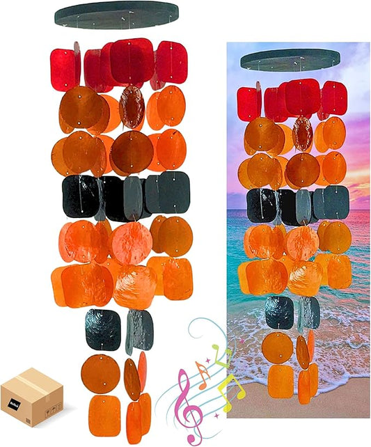 Bellaa 20720 Wind Chimes for Outside Capiz Sea Glass Shells Orange Red Black Outdoor Windchimes Home Garden Patio Yard Lawn Unique Gifts Mom Grandma