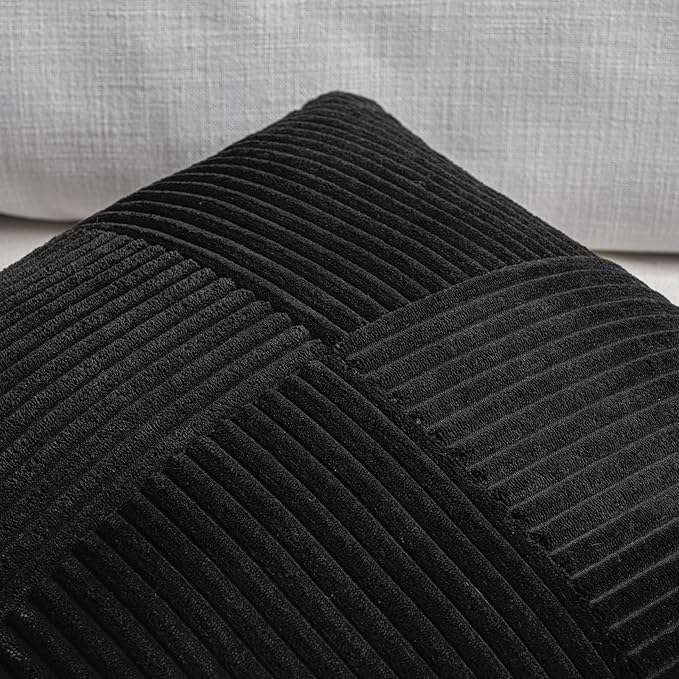Fancy Homi Set of 2 Black Boho Long Lumbar Body Decorative Throw Pillow Cover 14x36 Inch for Bed Couch Bedroom Bench, Soft Patchwork Corduroy Textured Pillow Case, Rustic Farmhouse Room Décor
