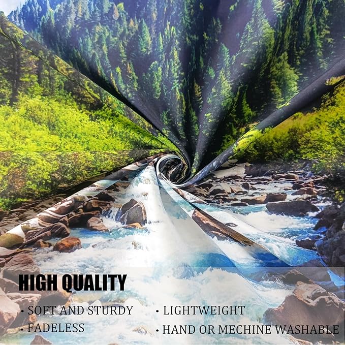 Nature Forest Mountain Tapestry Green Pine Tree Stream Tapestry White Clouds Flowing River Valley Landscape Scenery Tapestries Wall Hanging for Bedroom Dorm Living Room Office Classroom 80 x 60 Inch