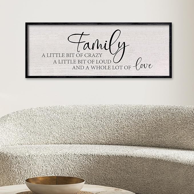 LuZhiQiang Family A Little Bit of Crazy Sign Wall Decor 40"x15" Large Family Signs Wood Framed Hanging Wall Art (Black)