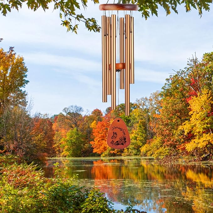 Wind Chimes for Outside, 32" Butterfly Windchime for Outdoor, Butterfly Gifts for Mom Sister, Garden Patio Gift Ideas for Women Friend Co-Worker (Golden)